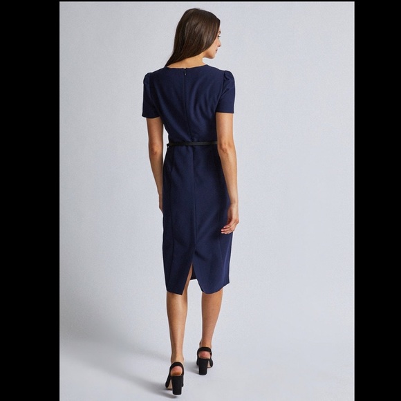 NAVY BELTED TAILORED DRESS - Picture 4 of 4